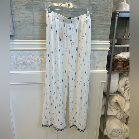 NWT new large Anthropologie briar pajama pants winter ice skate print white ski - Picture 3 of 17